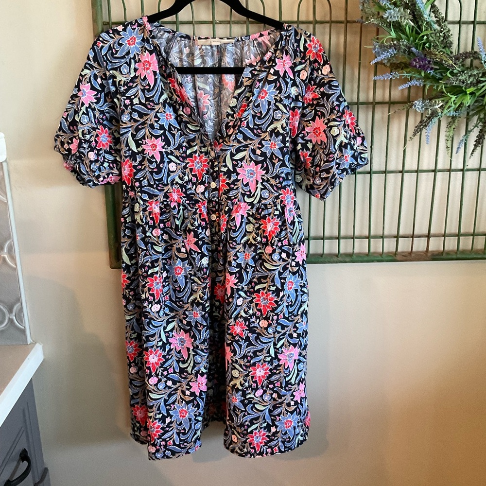 Loft Floral V-Neck button down Dress size Small